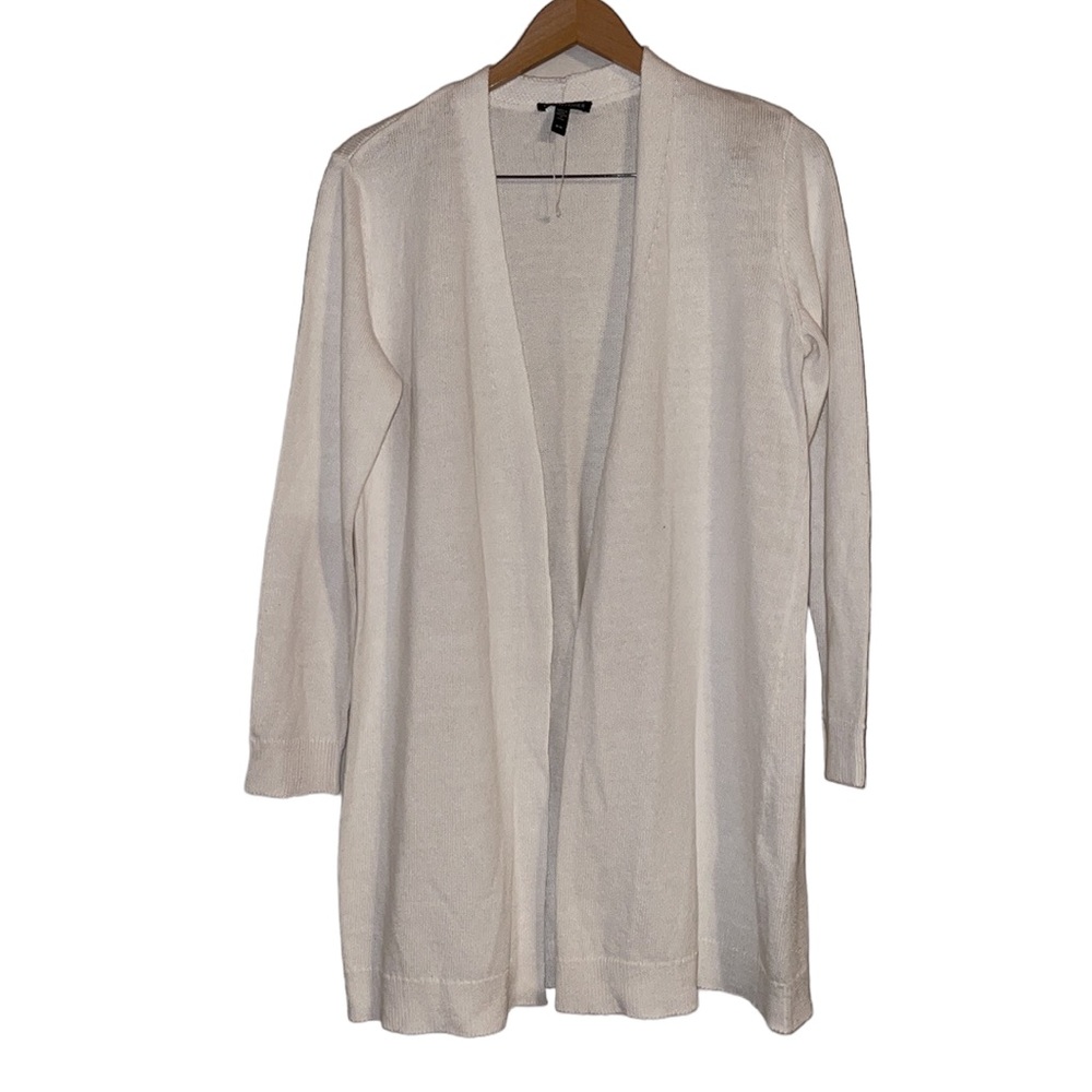 Eileen Fisher White Open-Front Long Cardigan